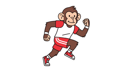 Cartoon monkey running in athletic gear with a determined expression. © VectorNest Studio