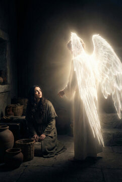 The biblical scene of the Annunciation to Mary.

