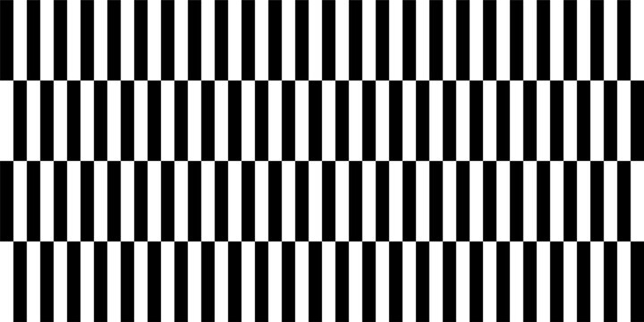 Black and white stripes with rectangles vector seamless pattern, psychedelic monochrome geometric background