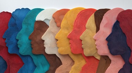 Abstract Multi-Colored Paper Cut Art Representation of Human Profiles in a Stunning Display of Artistic Expression