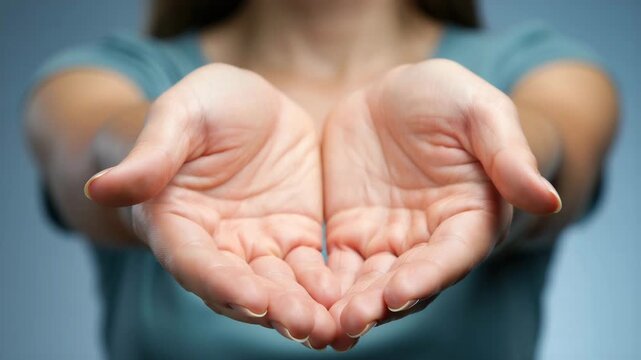 Open palms offering gesture for Give To Gain campaign, donation charity concept, hands extended in invitation, community support generosity, social equality and community, offering help and kindness