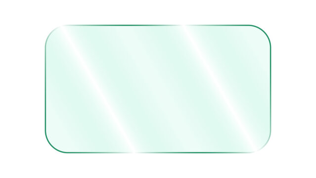 PNG clear transparent glass plate with realistic light glare reflection. See-through  clean glass panel rounded rectangular acrylic plastic texture sheet for mockup isolated on transparent background.