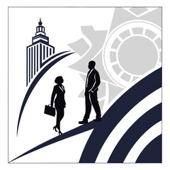 Business professionals walking on a curved path