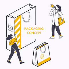 A couple interacting with large and small shopping bags