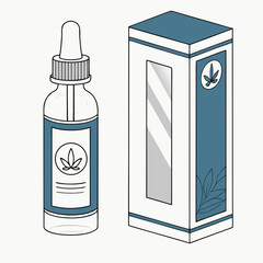 A dropper bottle and box with a cannabis leaf on the label