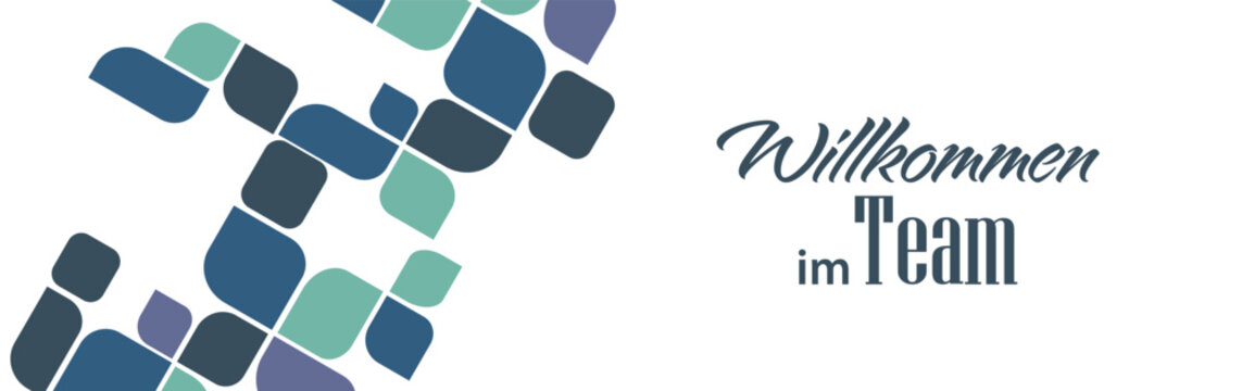 Willkommen im Team text on white background. Welcome to the team in german language.