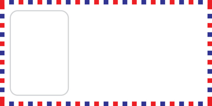 Airmail Envelope frame images with strips. International vintage letter border. Retro air mail postcard with blue and red stripes. Empty classic postal frame. Vector Eps 10