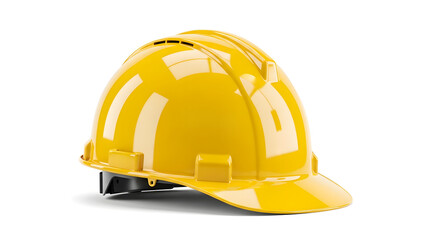 Fototapeta premium A bright yellow hard hat, a symbol of safety and protection, commonly used in construction and industrial environments, isolated on a clean white background.
