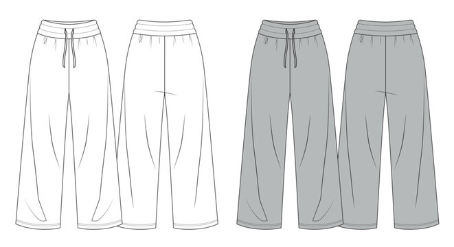 Set of wide leg pants fashion sketch