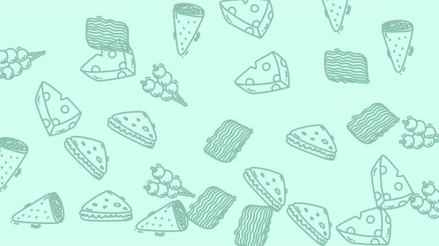 Delicious pastry and pizza doodle footage in motion.