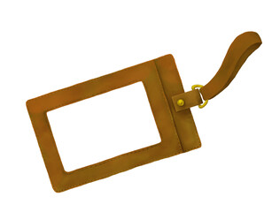 ストラップ付き茶色のパスケースの水彩画