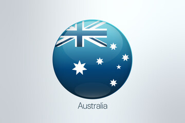 Australia vector flag sign. Australian glossy illustration for business, politics, project, sport event, travel, concept, web design, patriotism, badge. Isolated blue gradient circle symbol