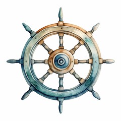 Obraz premium ship's wheel depicted in watercolor on a white background