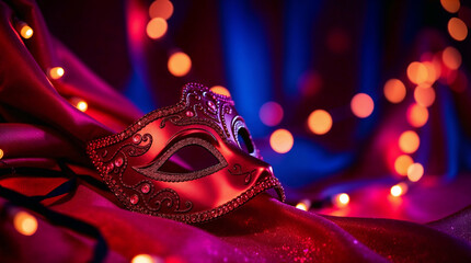 Beautiful Venetian mask with over glitter fabric background