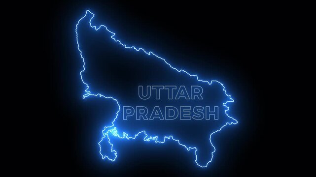 Uttar Pradesh India State Map Glowing Effect 4K Video