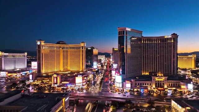 Las Vegas Cityscape Video Footage Showcasing Hotels, Casinos, and Vibrant City Lights at Night