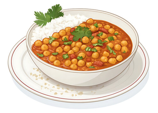  Chana Masala with individual chickpea detailing, clean minimal vector