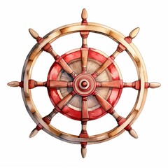ship's wheel depicted in watercolor on a white background