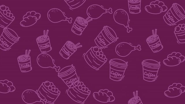 Vibrant Purple Pattern of Doodles for Video Background.