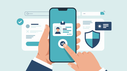 Mobile identity verification with biometric login and shield protection interface digital access control concept vector illustration