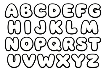 Bubble Letter Alphabet A-Z Vector Balloon Font with Thick Black Outline