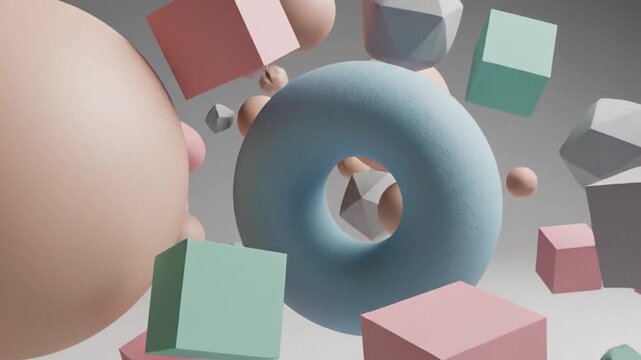 Abstract 3D geometric shapes pastel background, minimal modern composition