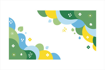 Naklejka premium Colorful abstract landscape corner frame with green blue and yellow shapes and flowers