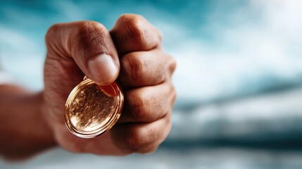 A close-up image of a hand gripping a shiny coin, set against a blurred background, emphasizing themes of decision-making and opportunity in life and finance.