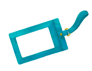 ストラップ付き水色のパスケースの水彩画