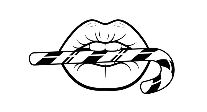 Woman's Lips Biting Candy Cane