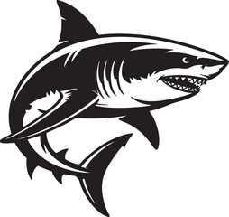 Fototapeta premium Shark silhouette predator ocean sea creature dangerous marine animal jaws open aggressive swimming wild nature.