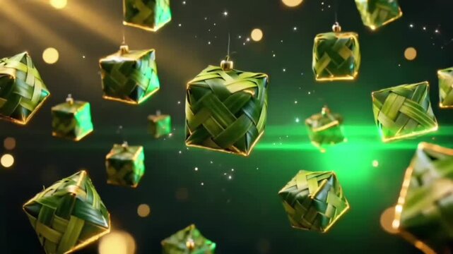 Floating Ketupat Eid Celebration Animation Green and Gold
