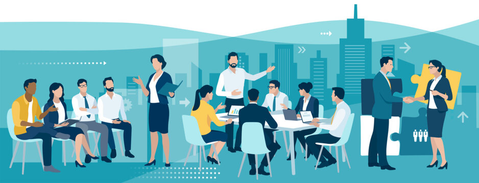 Business vector illustration. Teamwork, presentation, education concept. 
