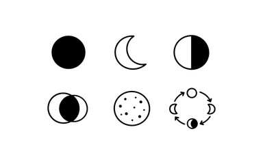 Collection of simple line art icons representing different phases of the moon