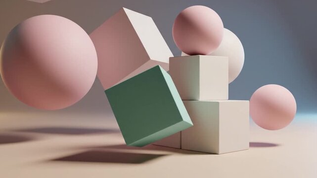 Abstract 3D geometric shapes pastel background, minimal modern composition