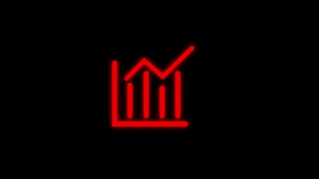 Animated business finance chart  rad  increasing and decreasing line icon. Financial diagram black  background for market trends and data analysis.
