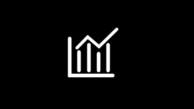 Animated business finance chart with increasing and decreasing line icon. Financial diagram on black background for market trends and data analysis.