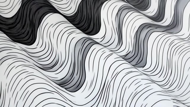 Mesmerizing black and white wavy pattern in dynamic motion sequence