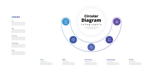 Obraz premium Modern minimalist, elegant, clean, circular steps, editable infographic design template, vector