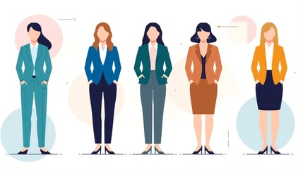 Fototapeta premium Professional Women Characters Standing Together Illustration.
