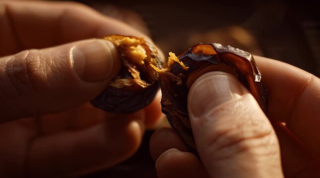 Hands holding and breaking dates.