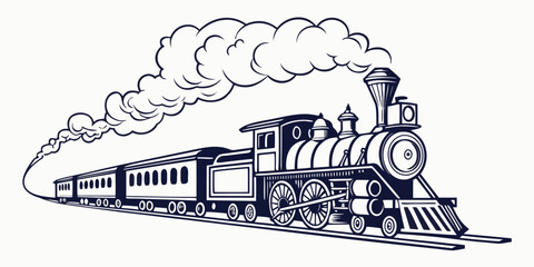 A vintage steam locomotive pulling a train through a scenic landscape. © Mamun