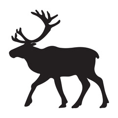 Fototapeta premium Walking caribou silhouette antlered tundra deer vector