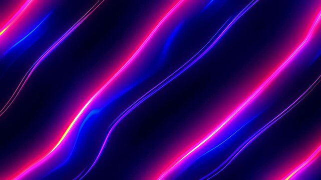 Vibrant Neon Lights in Dark Background with Wavy Lines.