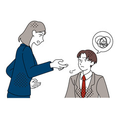 Female Supervisor Discussing Issue with Male Employee Illustration