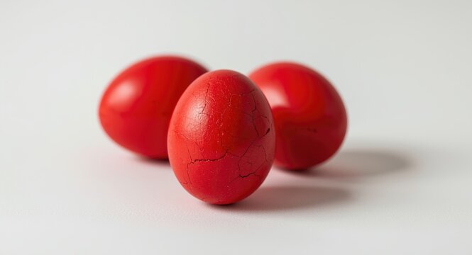 Symbolic cracked red eggs of Orthodox Greek Easter honoring resurrection faith