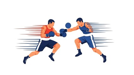 Dynamic boxers in motion with motion lines