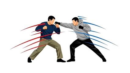 Obraz premium Two men engaging in intense boxing match with dynamic motion lines