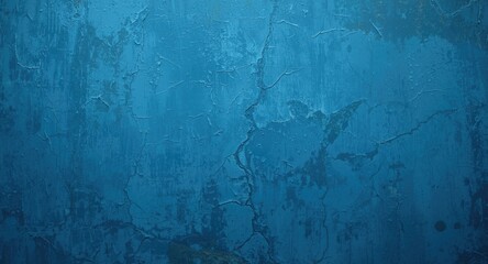 Obraz premium Blue wall texture with rough surface cracks and dark patches for use as background copy space