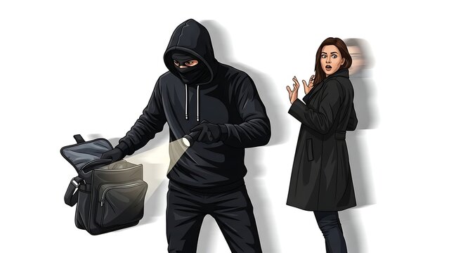 Black image of A thief stealing a purse from a woman